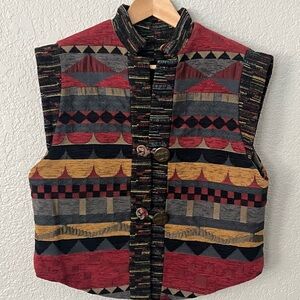 Vtg Tzeadle tapestry reversible Colorful Geometric Pattern jacket Vest size L